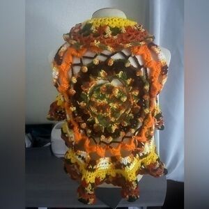New handmade crochet mandala yellow orange brown small shrug vest